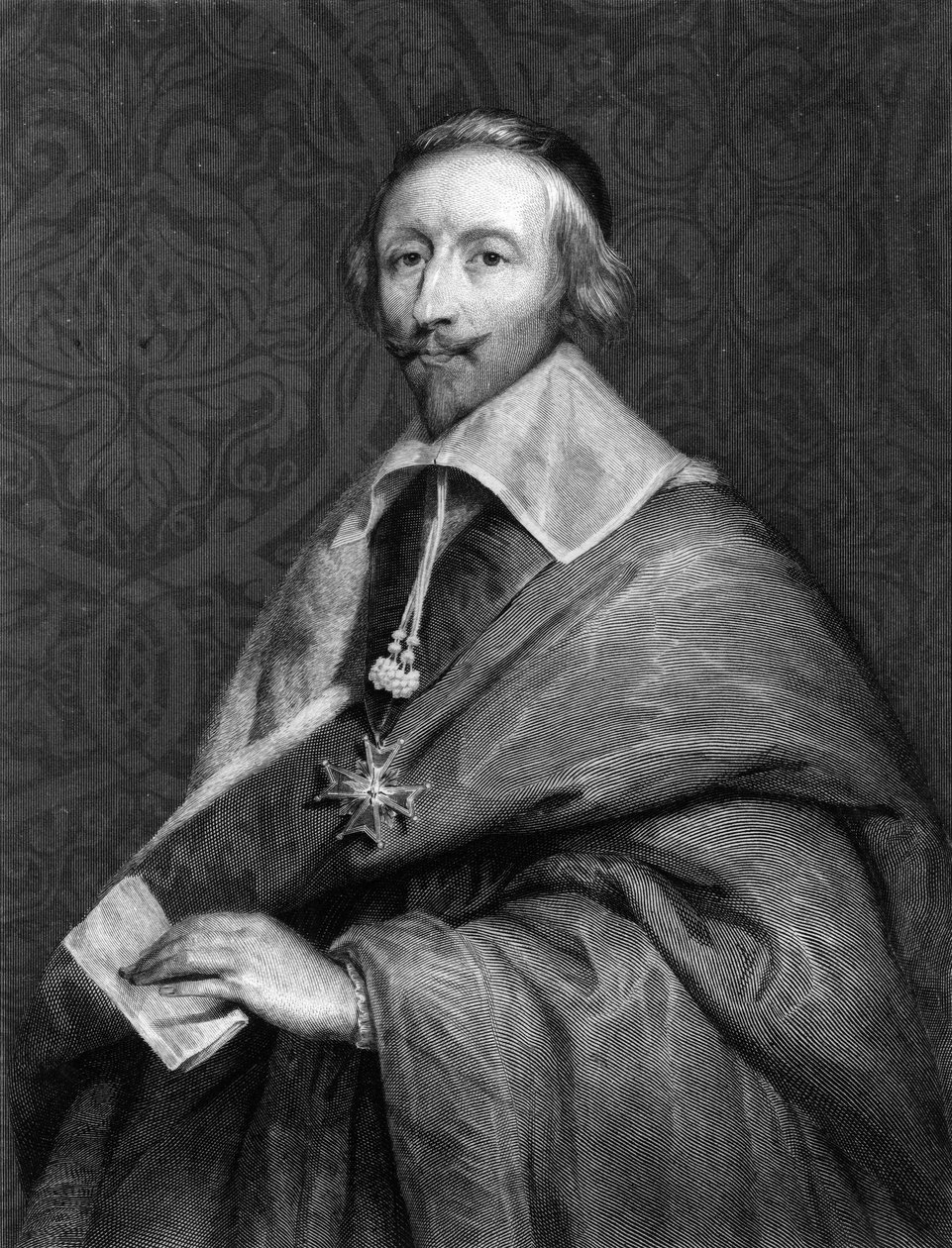 Portræt af Richelieu (1585 - 1642) - i "" Histoire des Français"" af Lavallée, gravering, sd. af Unknown artist