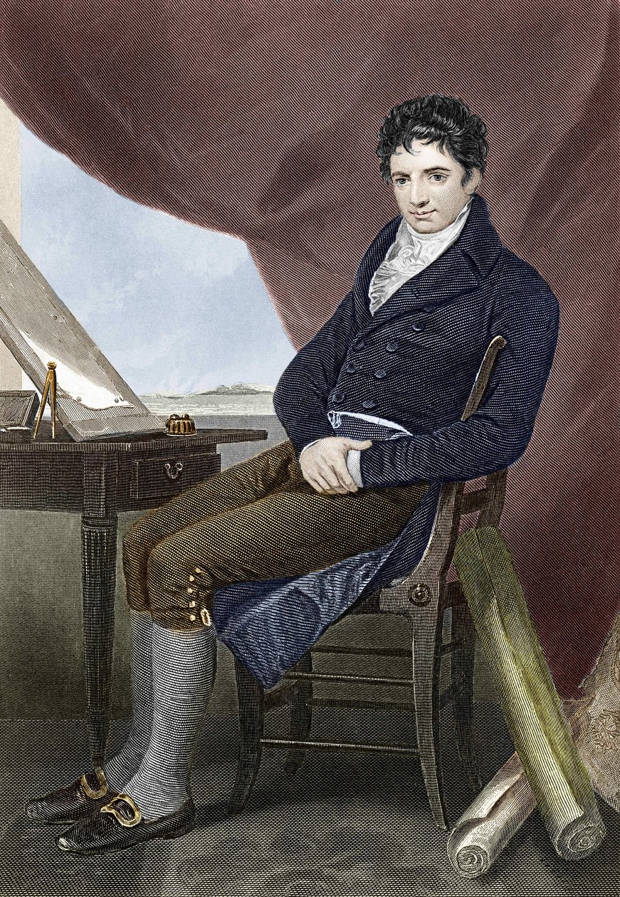 Portræt af Robert Fulton (1765 - 1815), amerikansk skibsbygningsmekaniker (Nautilus). Indgravering af det 19. århundrede. af Unknown artist