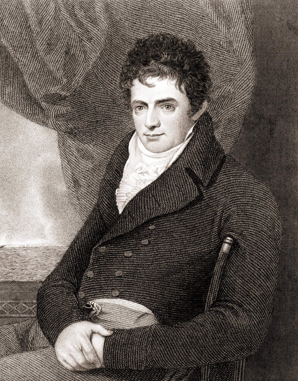 Portræt af Robert Fulton (1765 - 1815), amerikansk skibsbygningsmekaniker (Nautilus). Indgravering af det 19. århundrede. af Unknown artist