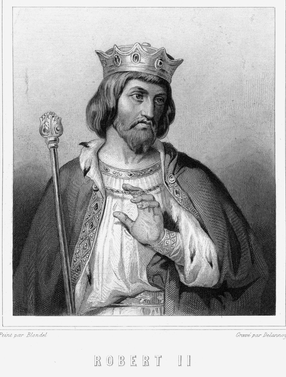 Portræt af Robert II den fromme (v. 972 - 1031), konge af Frankrig - i "Histoire des Français"" af Lavallée, stik, sd. af Unknown artist