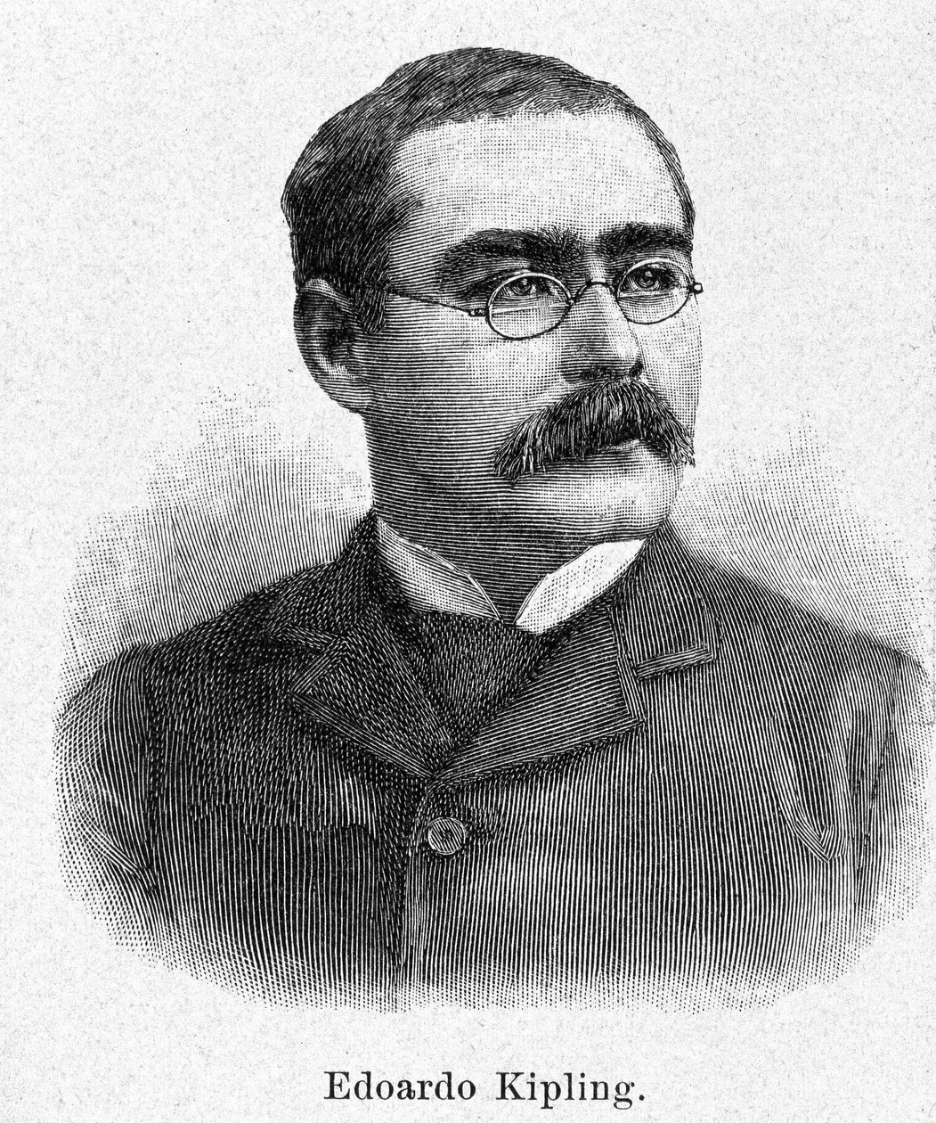 Portræt af Rudyard Kipling (1865-1936), britisk romanforfatter og digter, gravering fra det 19. århundrede. af Unknown artist
