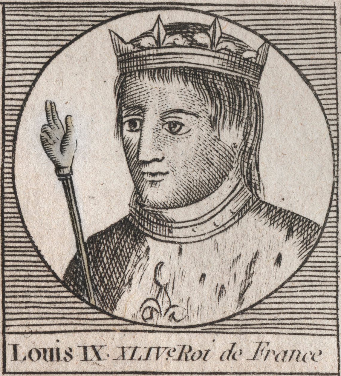 Portræt af Saint Louis (Saint-Louis, Louis IX (1214-1270) - Saint Louis IX (1214-70) konge af Frankrig - gravering fra "Instruction sur l