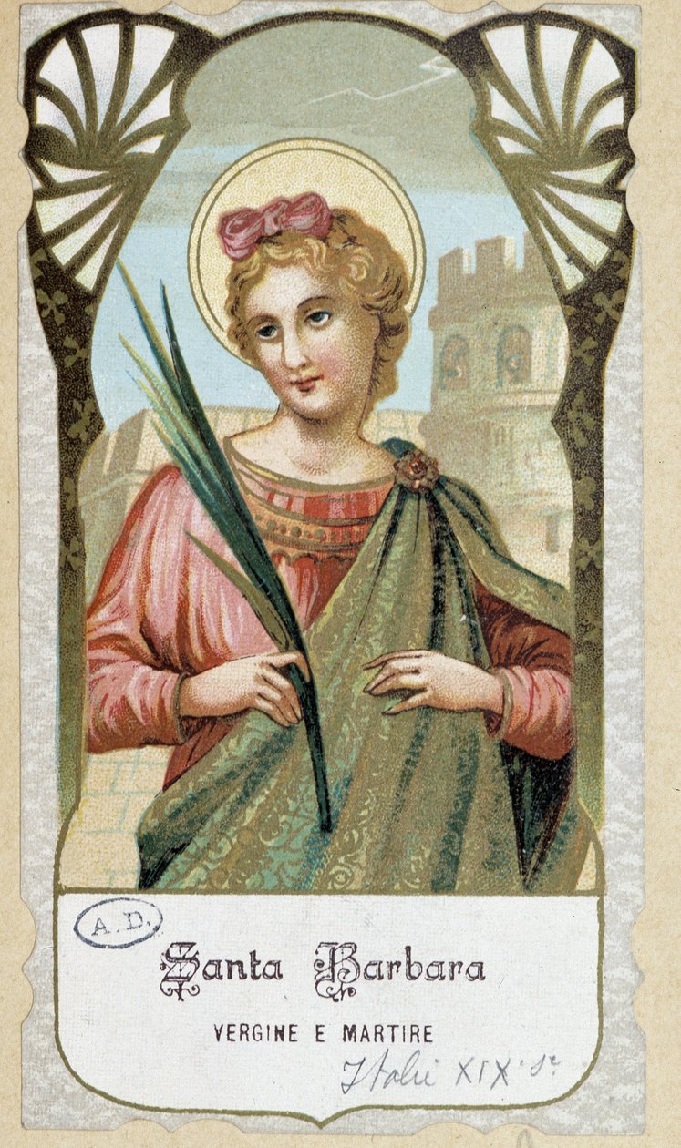 Portræt af "" Santa Barbara jomfru og martyr "", italiensk fromt billede af Unknown artist