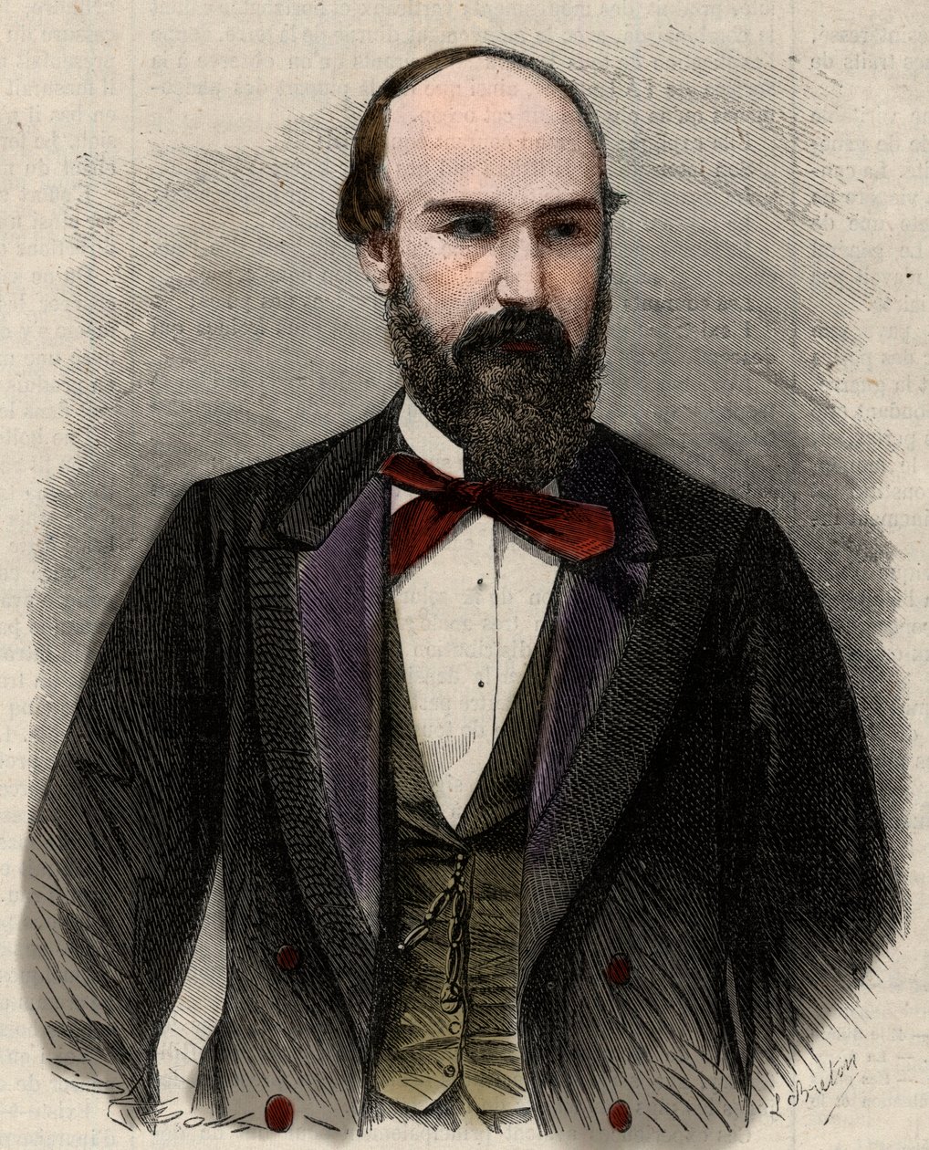 Portræt af Santos Gutierrez (1820-1872) politiker og tidligere præsident for Colombias Forenede Stater. Gravering i "" L