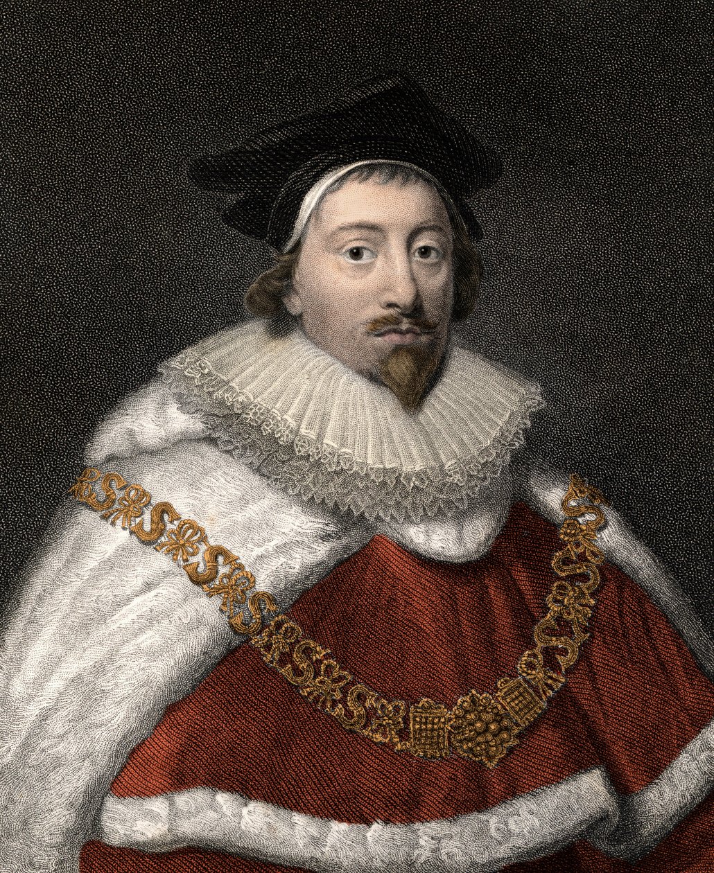 Portræt af Sir Edward Coke (1552-1634), engelsk juriskonsulent - Farvestik fra det 19. århundrede af Unknown artist