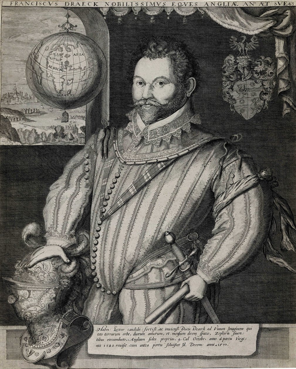 Portræt af Sir Francis Drake (cirka 1540-1596), engelsk navigatør. af Unknown artist