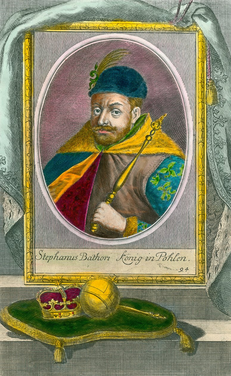 Portræt af Stephen Bathory, konge af Polen (1533-1586). Indgravering af det 16. århundrede. Privat samling. af Unknown artist