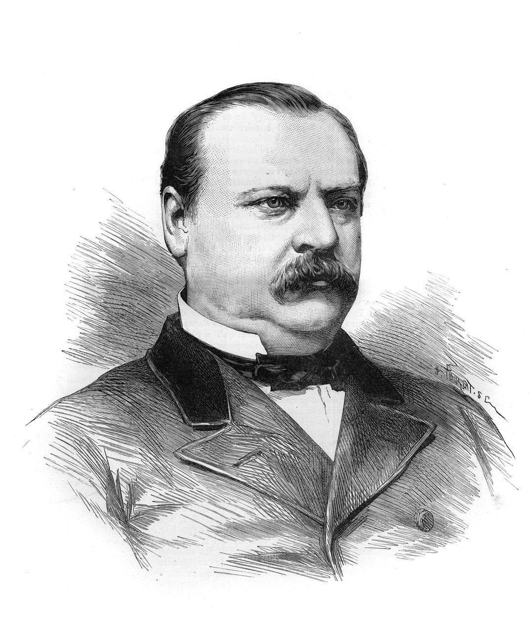 Portræt af Stephen Grover Cleveland (1837-1908) designet til præsidentskabet for den amerikanske republik af staternes delegerede. Gravering i "" Le Monde Illustré"" af Unknown artist