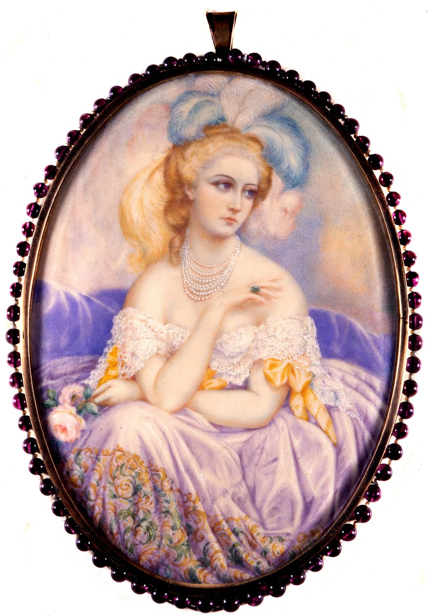 Portræt af grevinden af ​​Castiglione (1837-1899) (Virginia Elisabetta Luisa Carlotta Antonietta Teresa Maria Oldoini). Miniature på elfenben. . af Unknown artist