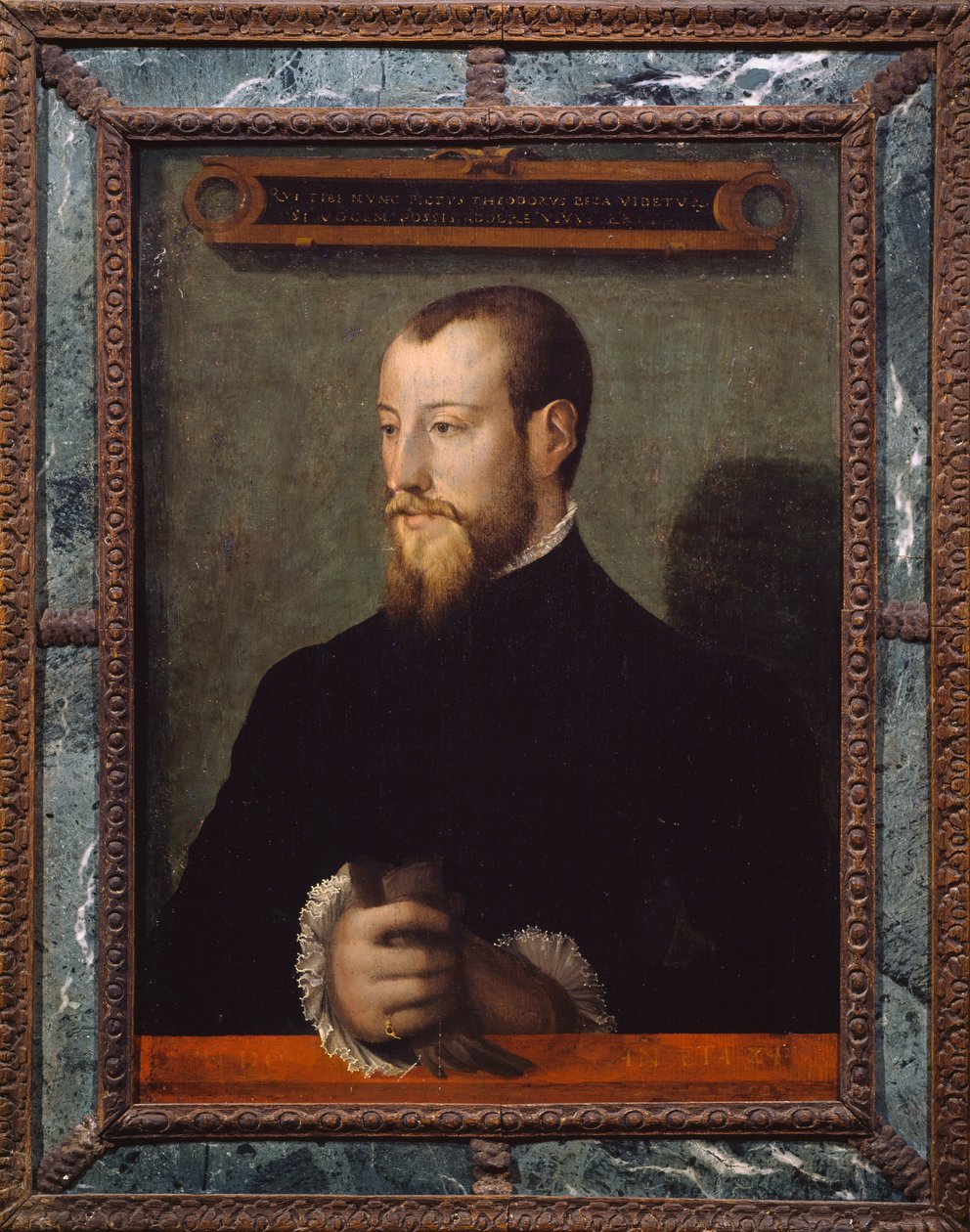 Portræt af Theodore Beza eller Theodore de Beze (1519-1605) i en alder af 24, fransk teolog, maleri af anonym maler af Unknown artist
