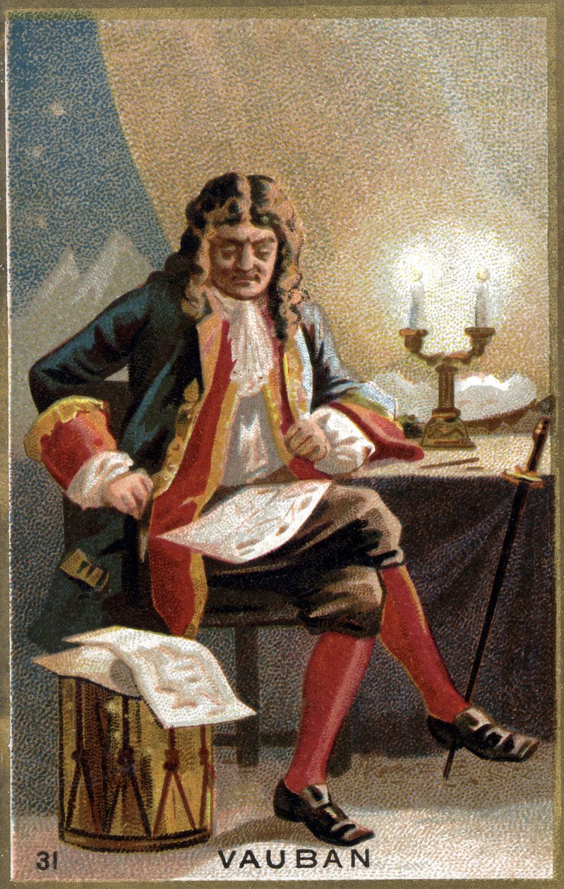 Portræt af Vauban (1633 - 1707). (Sébastien Le Prestre de Vauban) Marskal af Frankrig og militæringeniør. Kromolitografi af det 19. århundrede. af Unknown artist