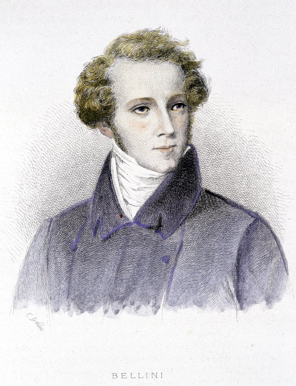 Portræt af Vincenzo Bellini, italiensk komponist (1801-1835) - gravering af Unknown artist