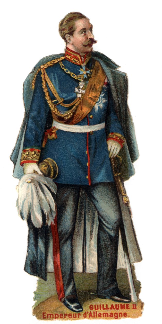 Portræt af Vilhelm II, kejser af Tyskland (1859-1941). Sen kromolitografi af det 19. århundrede. Privat samling af Unknown artist