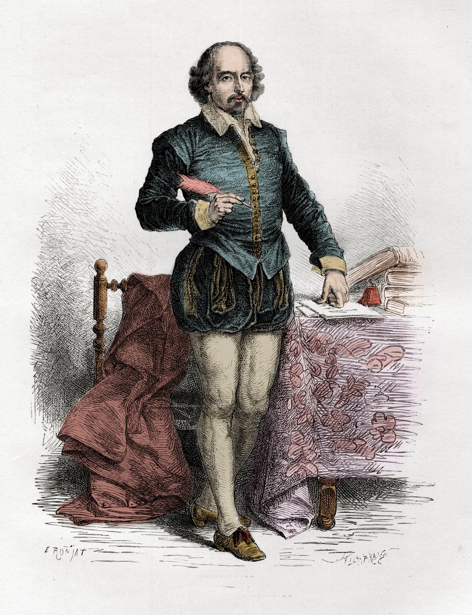 Portræt af William Shakespeare (1564-1616), engelsk forfatter - indgravering i "The History of England, from the earlyste times" af Francois Guizot 1877 af Unknown artist