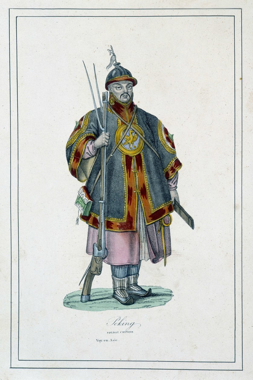 Portræt af en kinesisk soldat i rustning - i "" Jordens forskellige folk"" af Abbé Jouhanneaud, Librairie des bons livres af Unknown artist