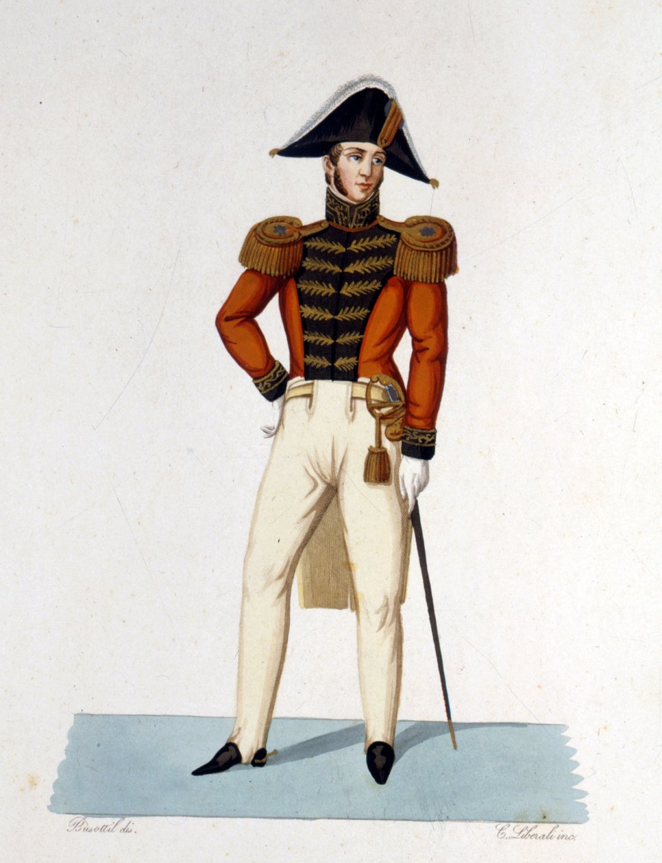 Portræt af en æresridder af Kap og Sværdet af den pavelige Armee. Indgravering af det 19. århundrede. af Unknown artist