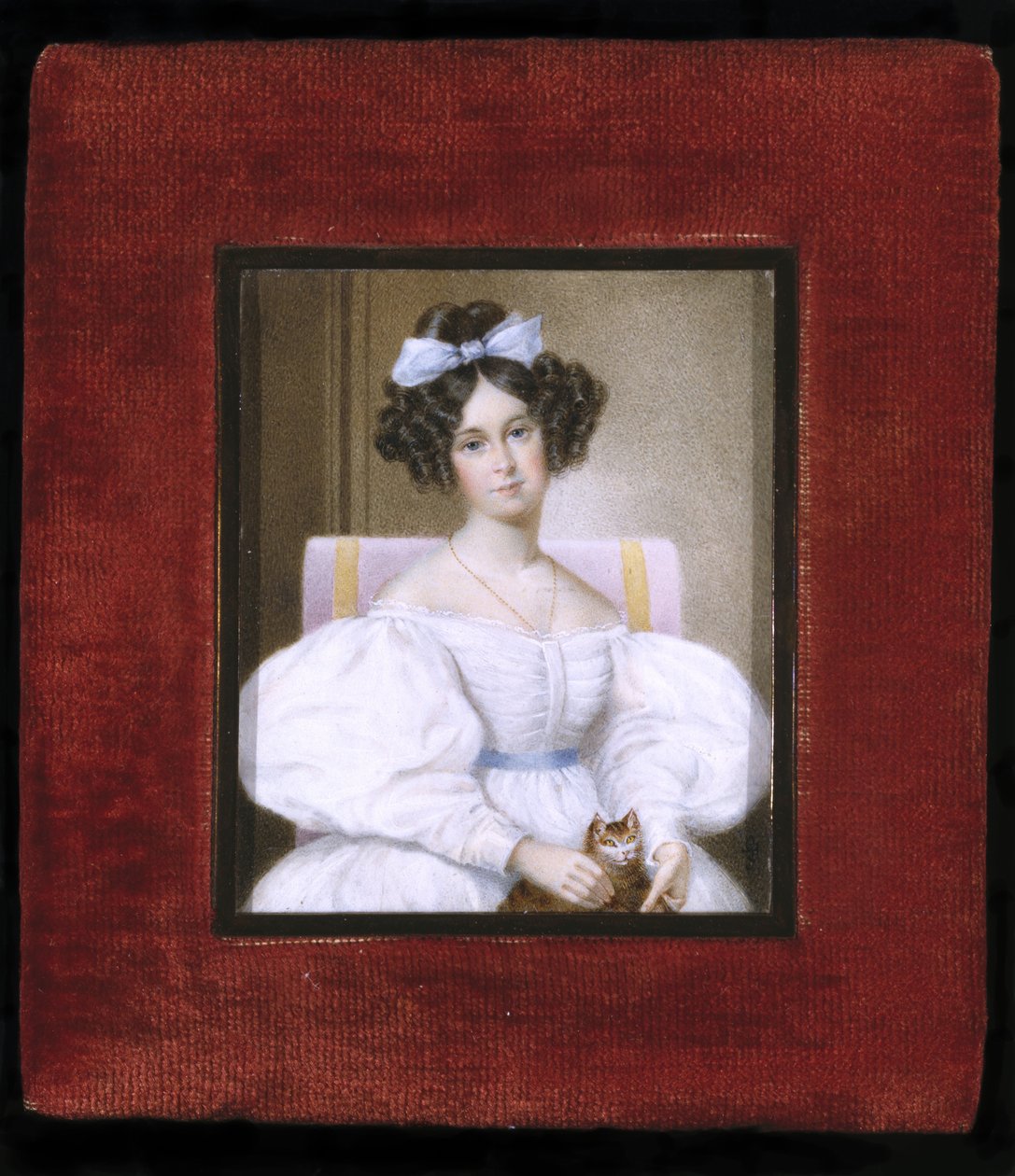Portrait of a Woman, ca. 1830 (akvarel på elfenben, fløjl og glas) af Unknown artist