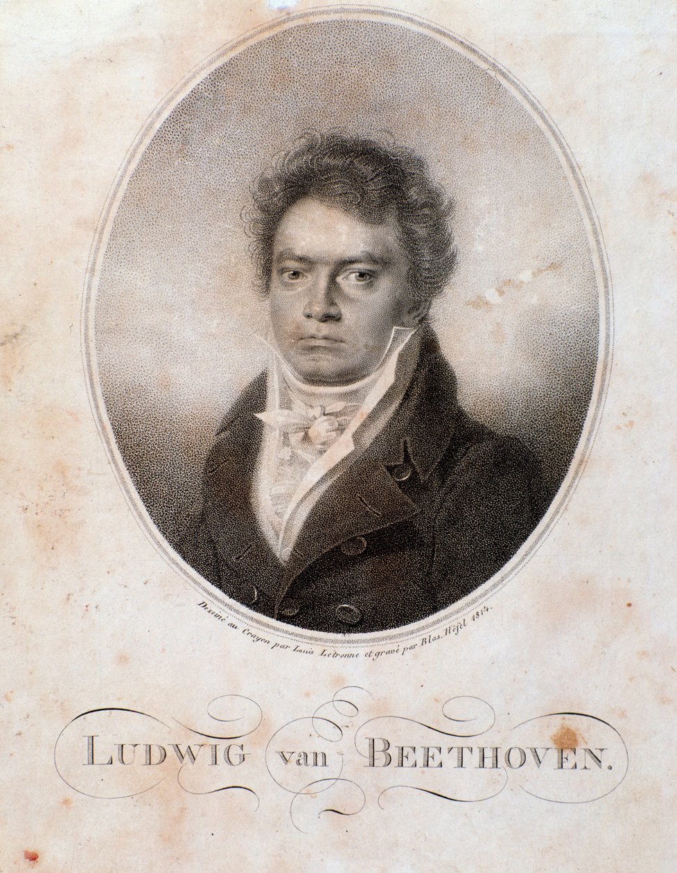Portræt af den tyske komponist Ludwig van Beethoven (1770-1827) Gravering. 19. århundrede. Bologna, Civic Musical Bibliografisk Museum af Unknown artist