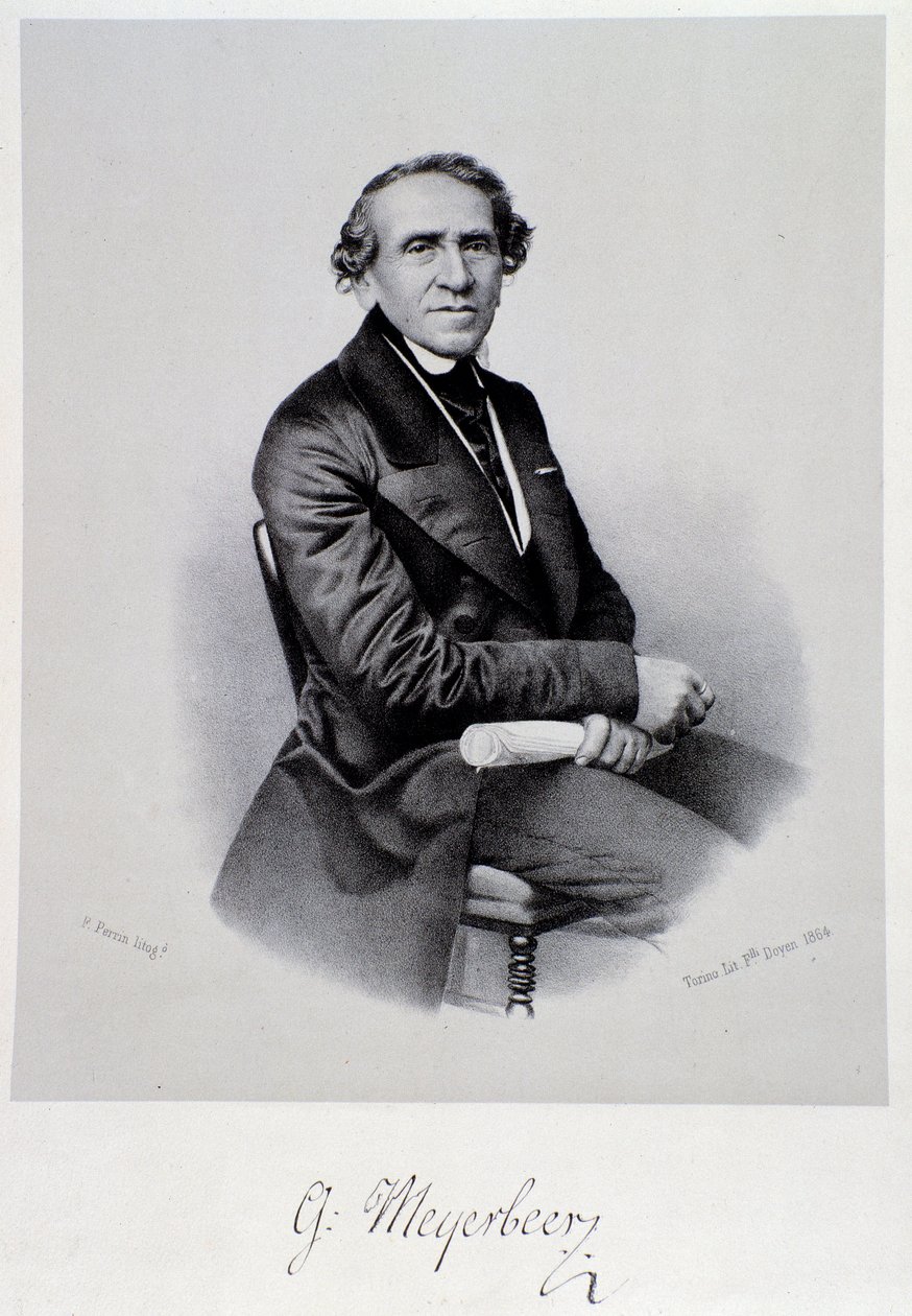 Portræt af den tyske operakomponist Giacomo Meyerbeer (1791-1864) Gravering. 19. århundrede. Bologna, borgermusikmuseum af Unknown artist