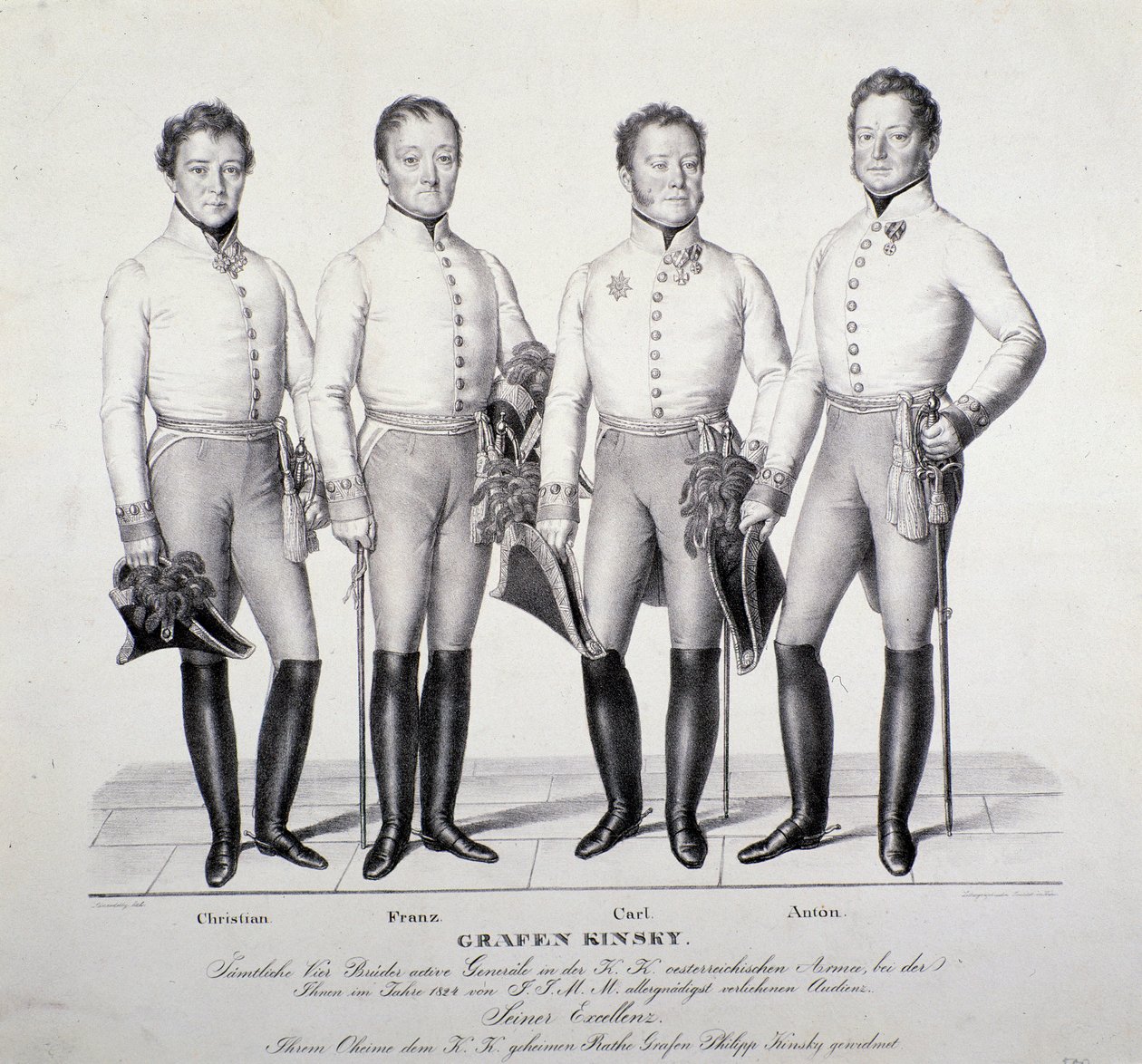 Portræt af prinser af Kinsky-familien fra Bøhmen: Christian, Franz, Carl og Anton ( Litografi af Unknown artist