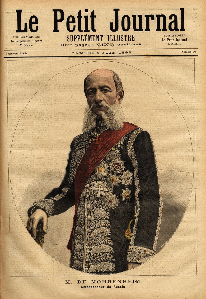 Portræt af baronen af Mohrenheim, russisk ambassadør i Frankrig fra 1884 til 1898. Indgravering i "" Le petit journal"" 4/06/1892. Selvas samling. af Unknown artist