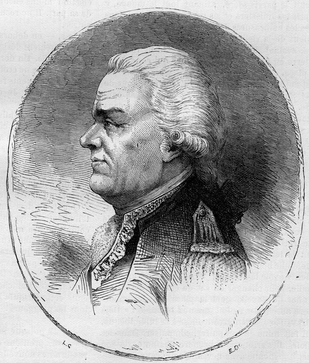 Portræt af greven af Grasse (Francois Joseph Paul, Marquis de Grasse Tilly) (1722-1788), fransk admiral, der deltog i den amerikanske uafhængighedskrig (1775-1783). Stik fra 1881. af Unknown artist