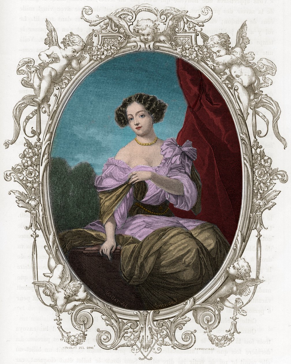 Portræt af hertuginden (Mademoiselle) af Fontanges (1661-1681), favorit af Louis XIV - Indgravering af 1862 i "" Verdens Dronninger"" af vores første forfattere - Udgivet under ledelse af J G D ARMENGAUD af Unknown artist