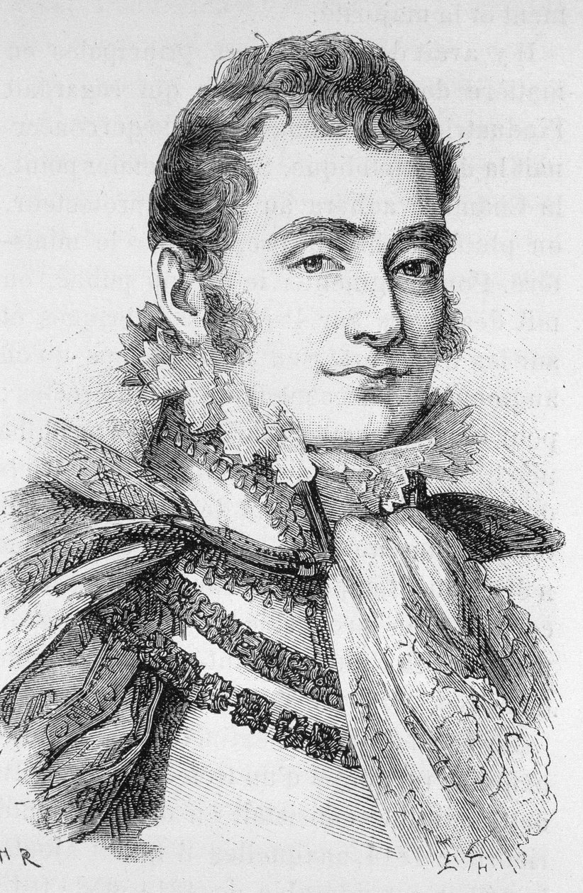 Portræt af hertugen af Berry (1778 - 1820). Indgravering af slutningen af det 19. århundrede i "Histoire de France"" af H. Martin. af Unknown artist