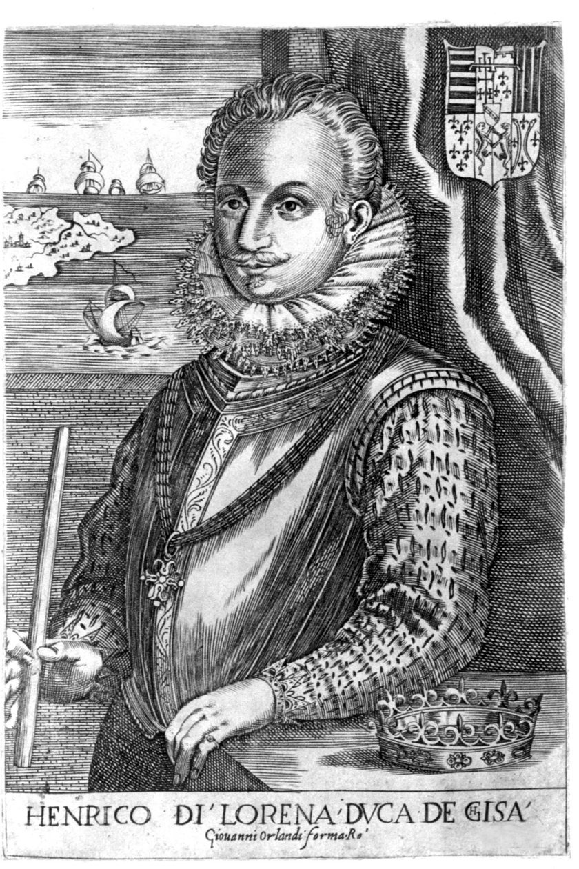 Portræt af hertugen af Guise (Henry I af Lorraine, kendt som Scalafre (1550 - 1588)). Stik af det 17. århundrede. af Unknown artist