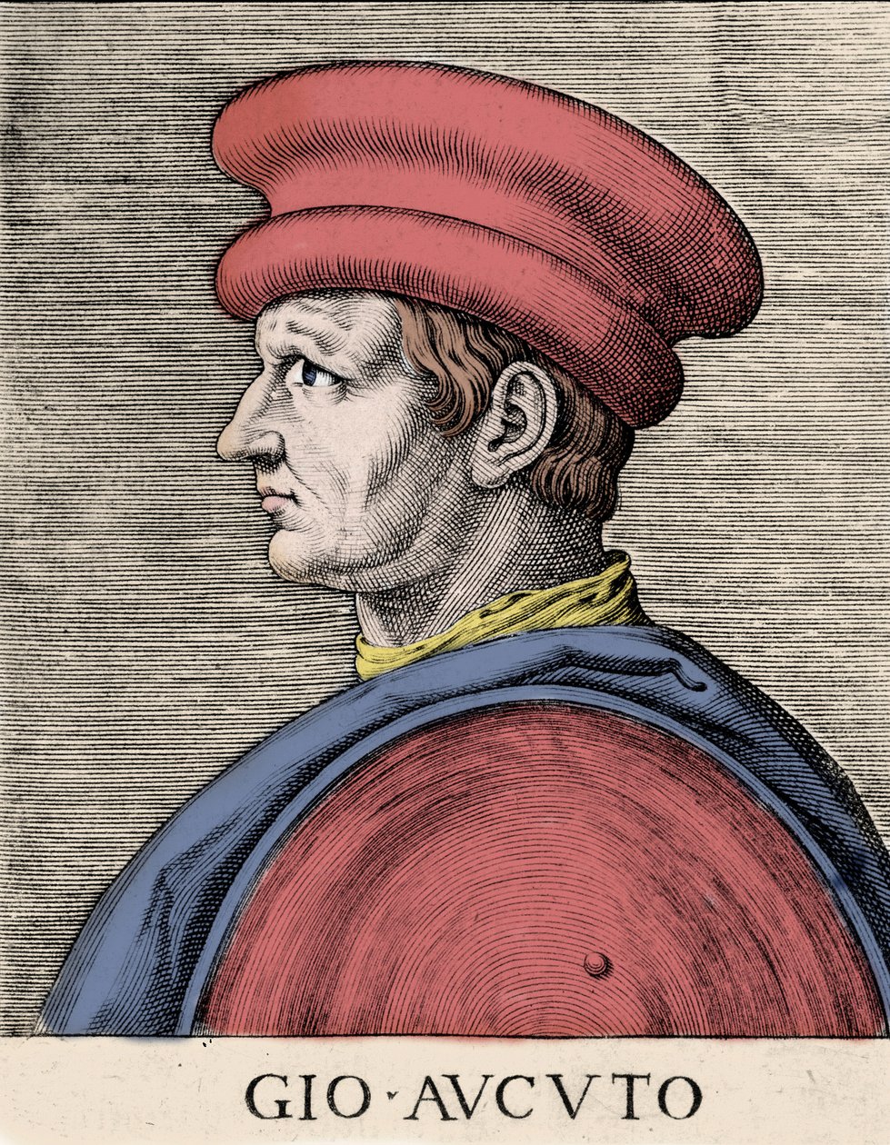 Portræt af den engelske lejesoldat og condottiere John Hawkwood (Jean Haccoude eller Giovanni Acuto) (1320-1394) Xylografi af det 16. århundrede af Unknown artist