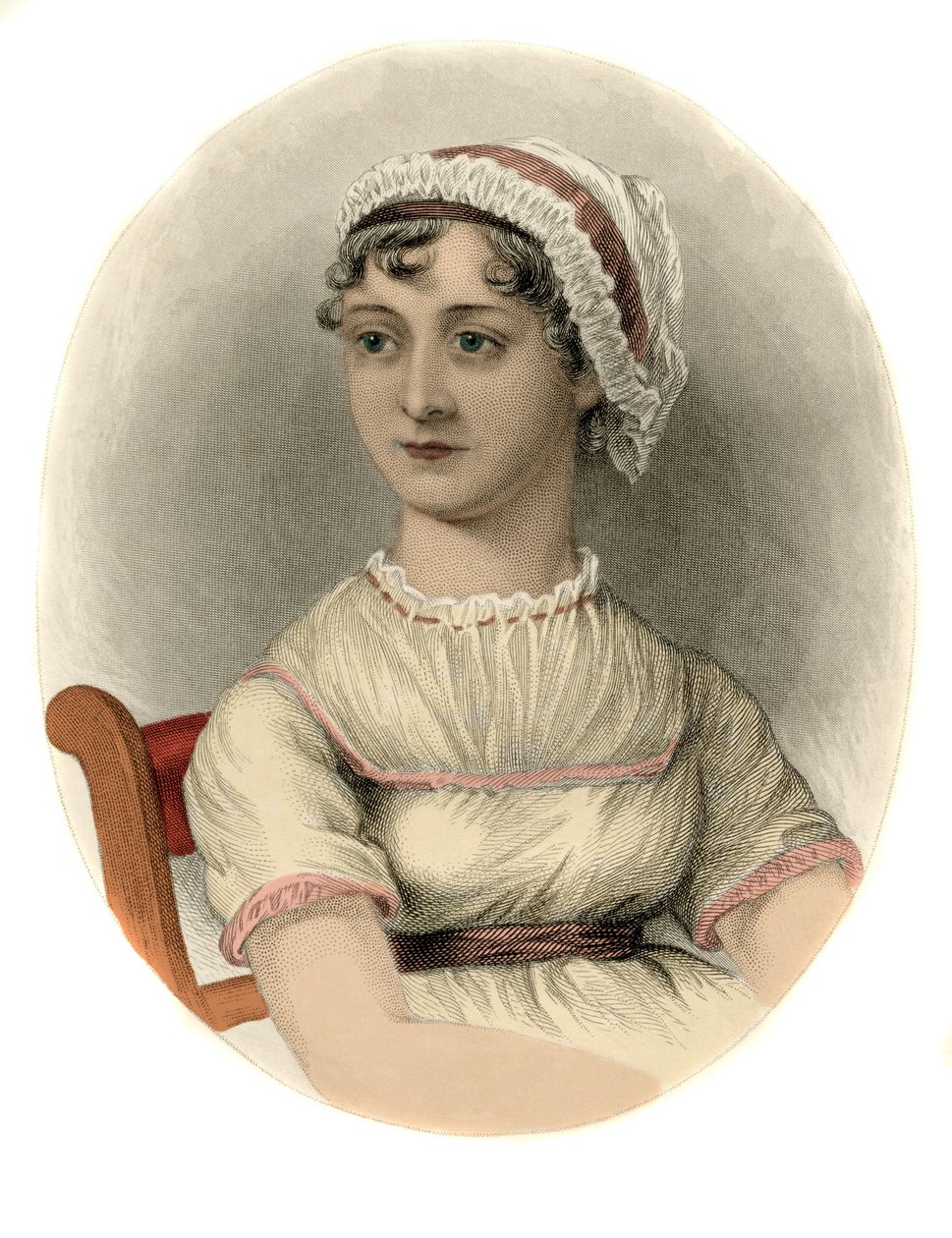 Portræt af den engelske forfatter Jane Austen (1775-1817) Indgravering af 1870. af Unknown artist