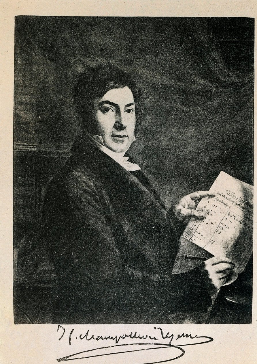 Portræt af den franske egyptolog Jean Francois (Jean-Francois) Champollion (1790-1832). Indgravering af det 19. århundrede af Unknown artist
