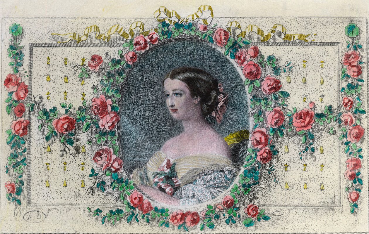 Portræt af den franske imponer Eugenie de Montijo (1826 - 1920). Indgravering af det 19. århundrede. Privat samling. af Unknown artist