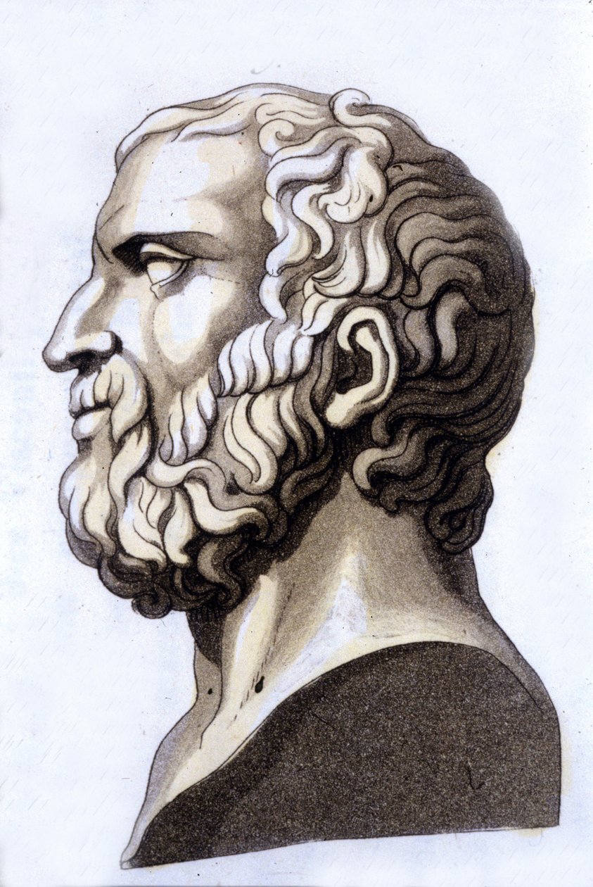 Portræt af den græske filosof Zenon af Citium (335 f.Kr. - 264 f.Kr.), grundlæggeren af ​​stoicismen. Indgravering af det 19. århundrede. af Unknown artist