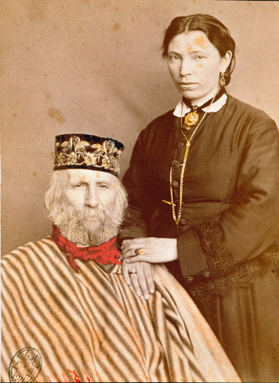Portræt af Giuseppe Garibaldi (1807-1882) med sin tredje kone Francesca Armosino af Unknown artist