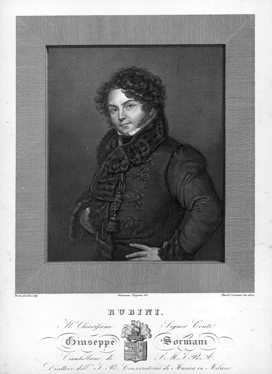 Portræt af den italienske tenor Giovanni Battista Rubini (1794-1854) Indgravering af det 19. århundrede af Unknown artist