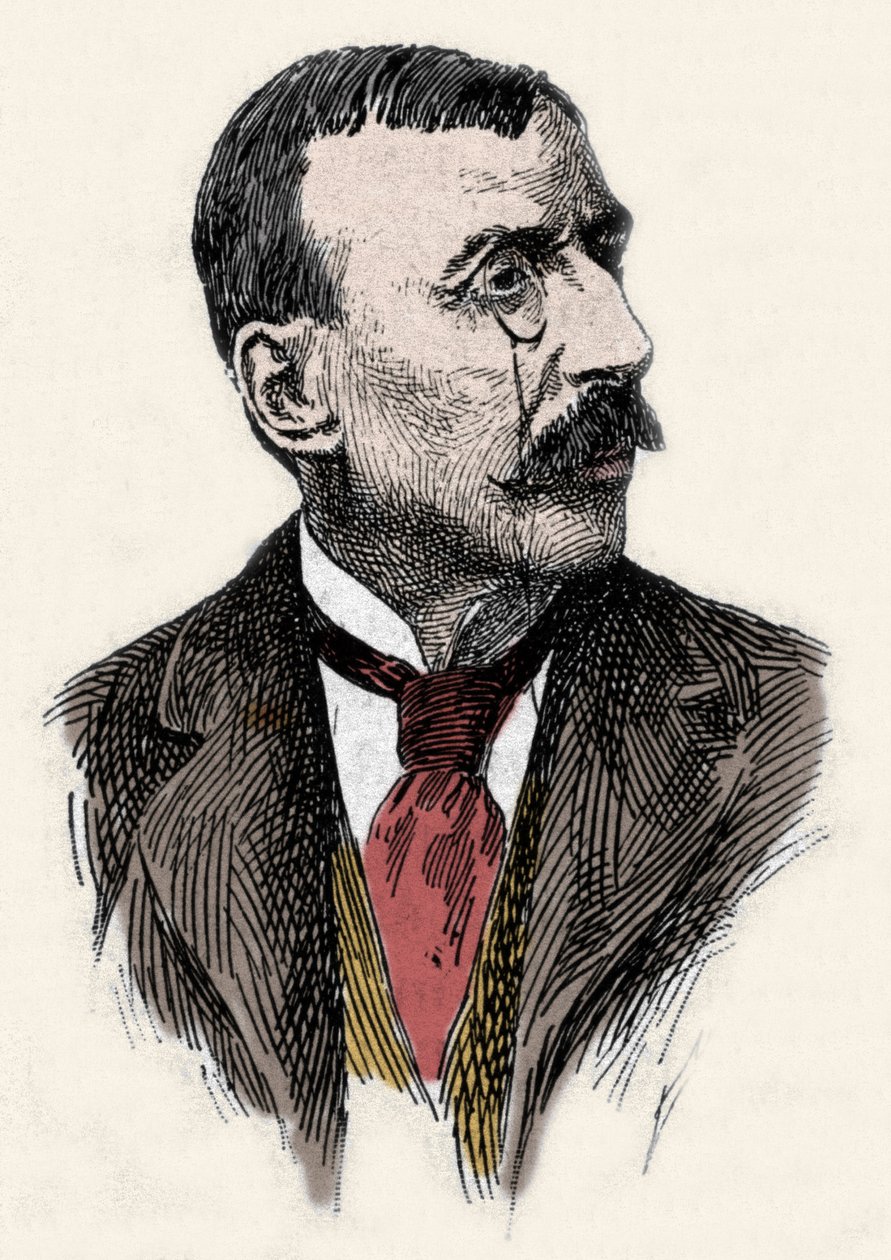 Portræt af den portugisiske forfatter og diplomat Jose Maria de Eeca de Queiros eller Queiroz (1845-1900). Indgravering af det 19. århundrede af Unknown artist