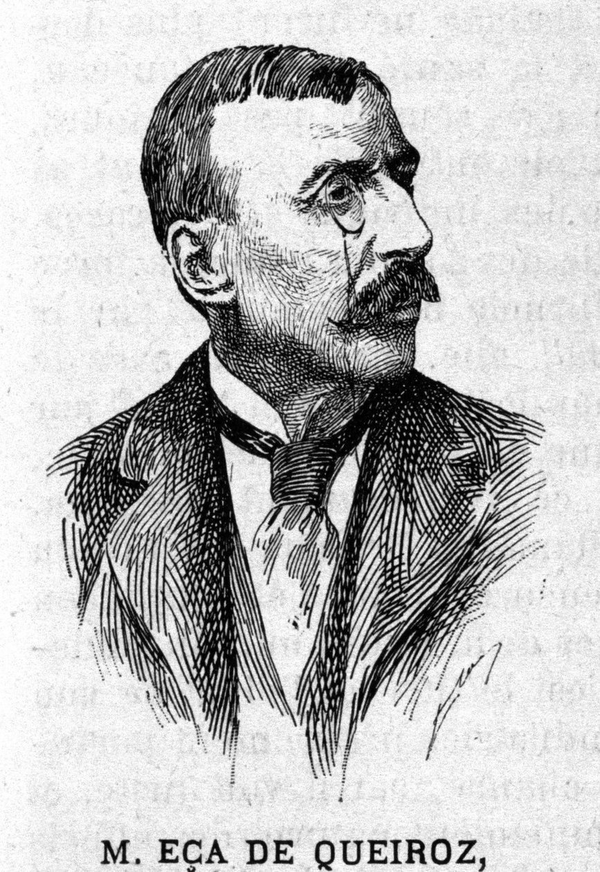 Portræt af den portugisiske forfatter og diplomat Jose Maria de Eeca de Queiros eller Queiroz (1845-1900). Indgravering af det 19. århundrede af Unknown artist