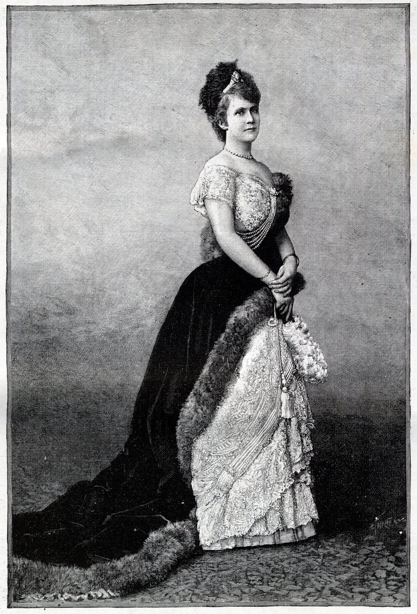 Portræt af dronningen af Rumænien Elisabeth Pauline Ottilie Louise de Wied, kendt som Carmen Sylva (1843-1916), kone til kong Charles I - Indgravering af 1893 - Elizabeth af Wied af Rumænien, slutningen af det 19.-begyndelsen af det 20. århundrede - Portræ af Unknown artist