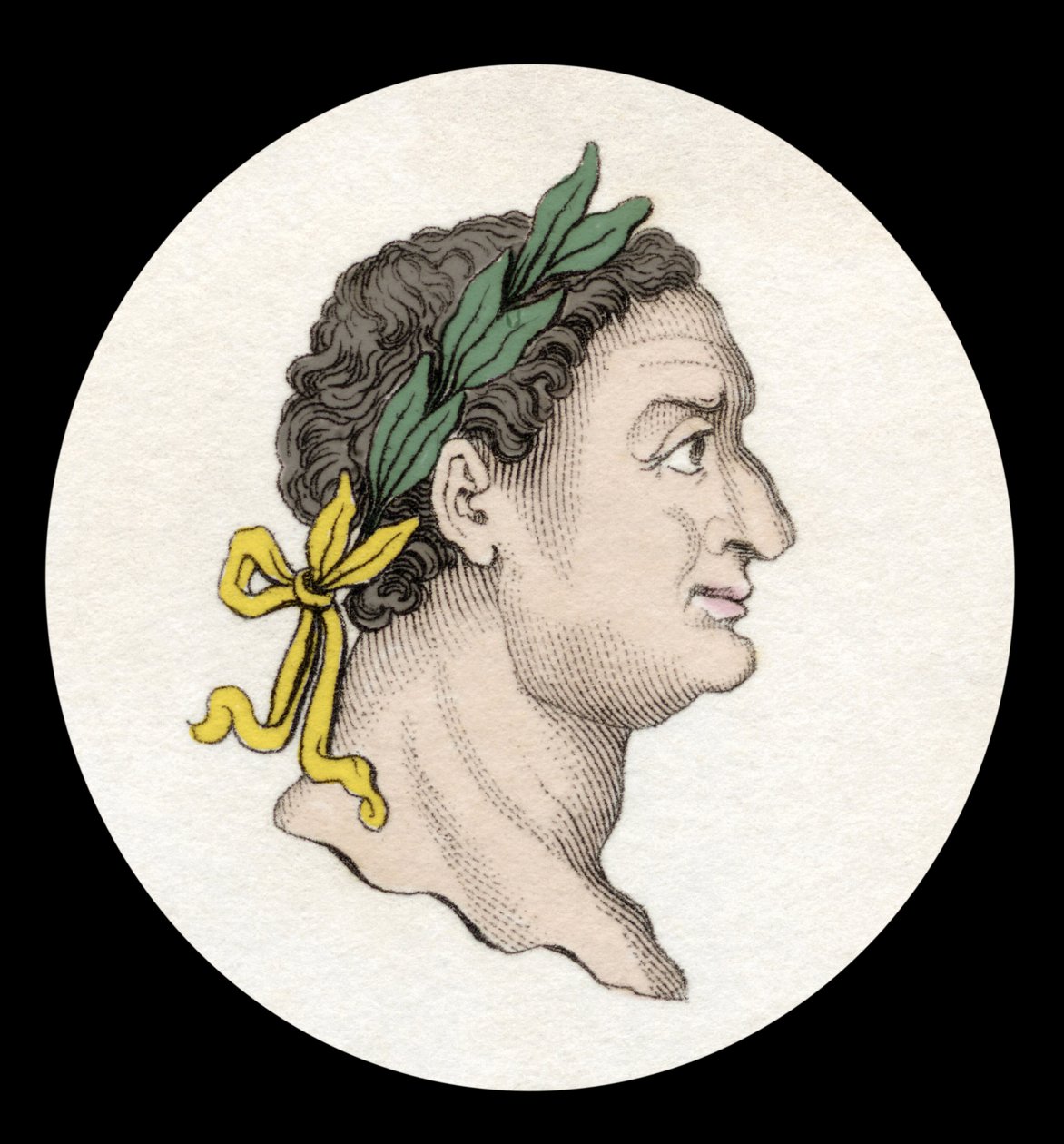 Portræt af den romerske kejser Titus (39-81). (Titus Flavius Sabinus Vespasianus). Gravering af det 19. århundrede. af Unknown artist