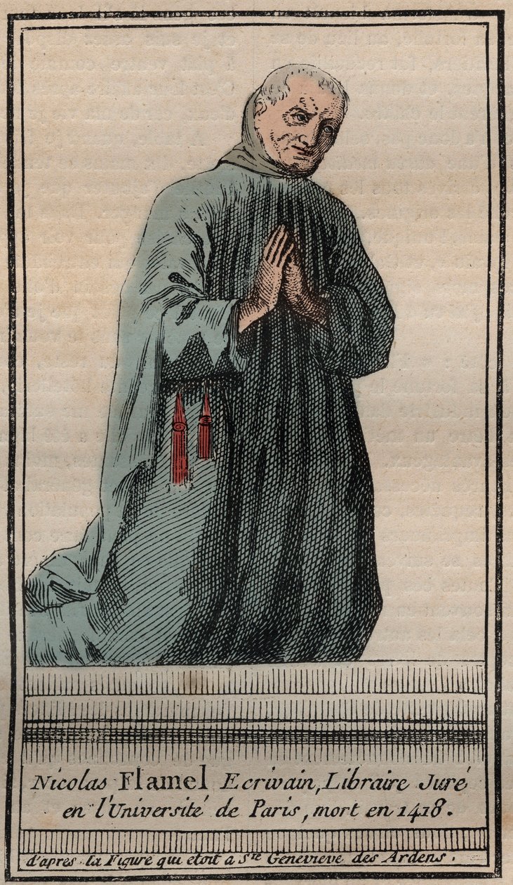 Portræt af den franske alkymist Nicolas Flamel (1330-1418) - Gravering - Portræt af den engelske alkymist Nicolas Flamel - Gravering Privat samling af Unknown artist
