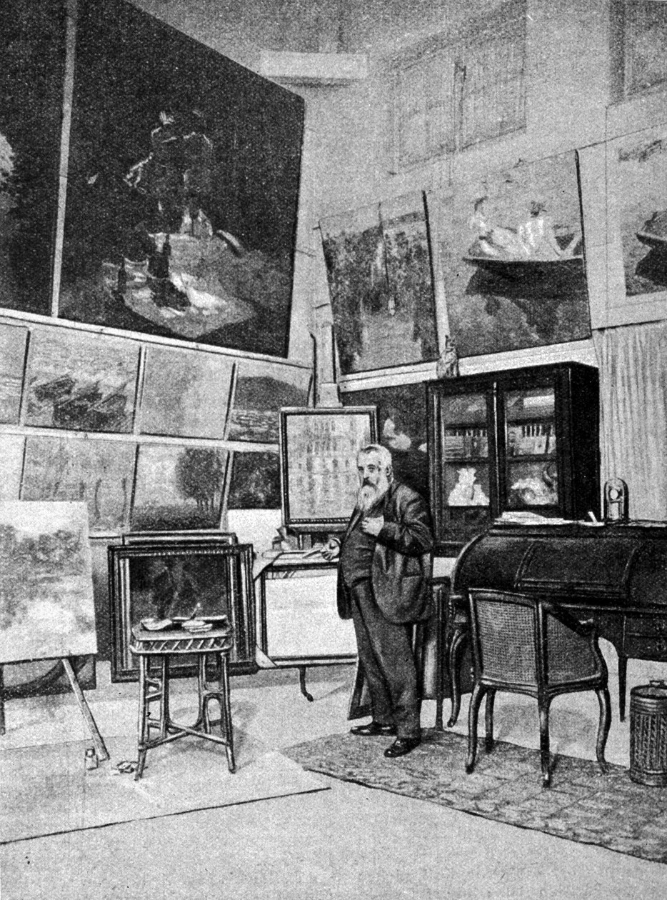 Portræt af maleren Claude Monet (1840 - 1926) i hans atelier. af Unknown artist