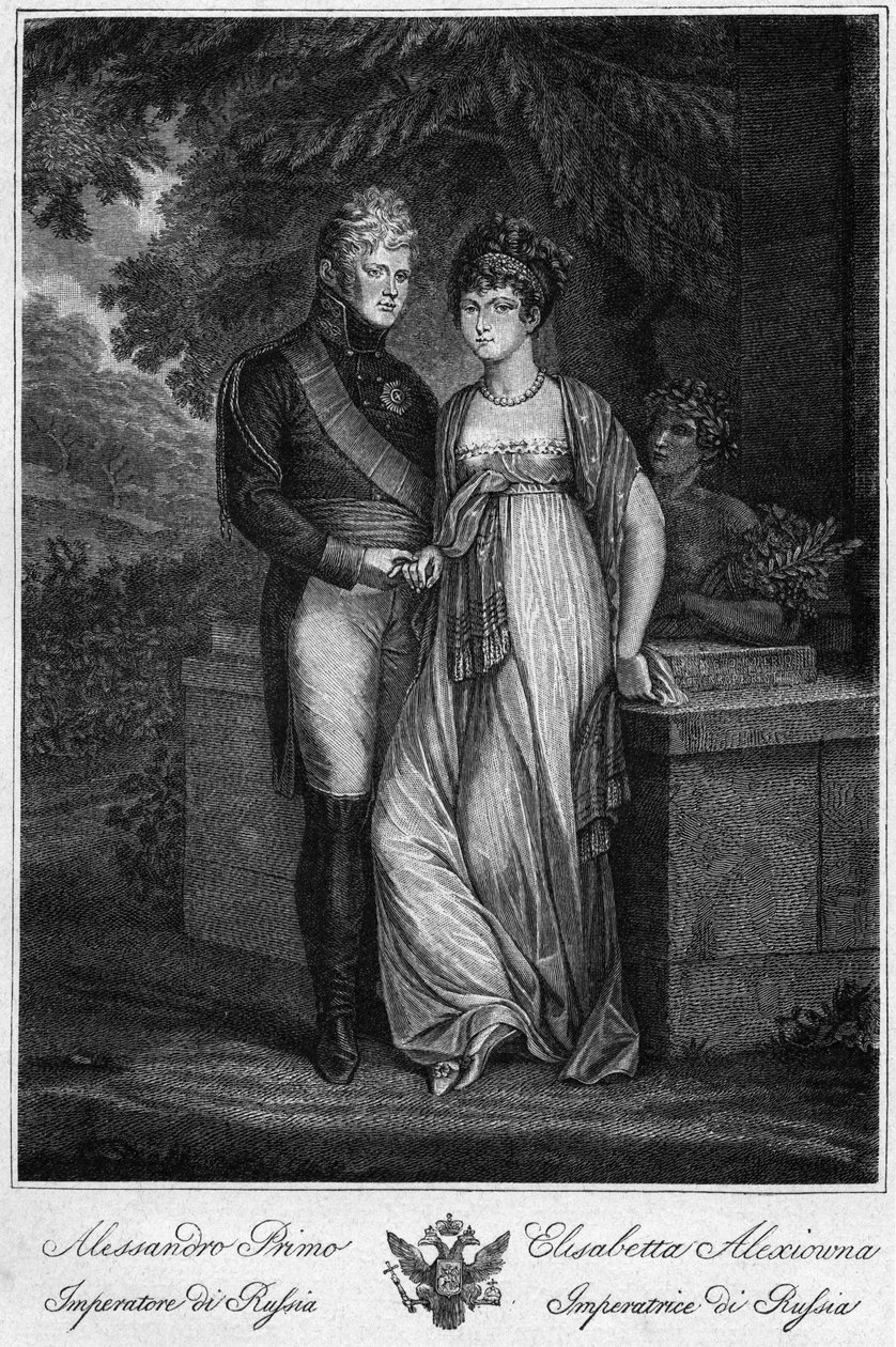 Portrætter af kejser Alexander I af Rusland (1777-1825) med hans kone (Elisabeth Alexeievna, født prinsesse Louise Augusta af Baden af Unknown artist