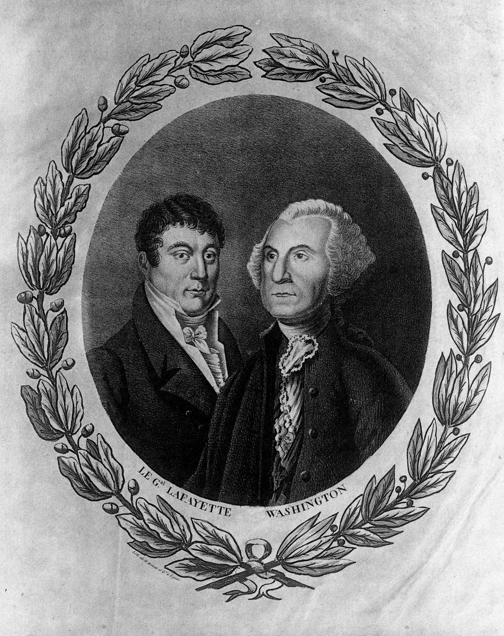 Portrætter af General La Fayette (Lafayette) og Georges Washington - gravering af Unknown artist