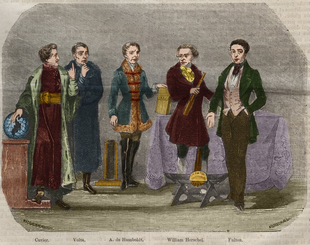 Portrætter af videnskabsmænd Georges Cuvier (1764-1832), Alessandro (Alexandre) Volta (1745-1827), Alexander Von Humboldt (Alexandre de Humboldt af Unknown artist