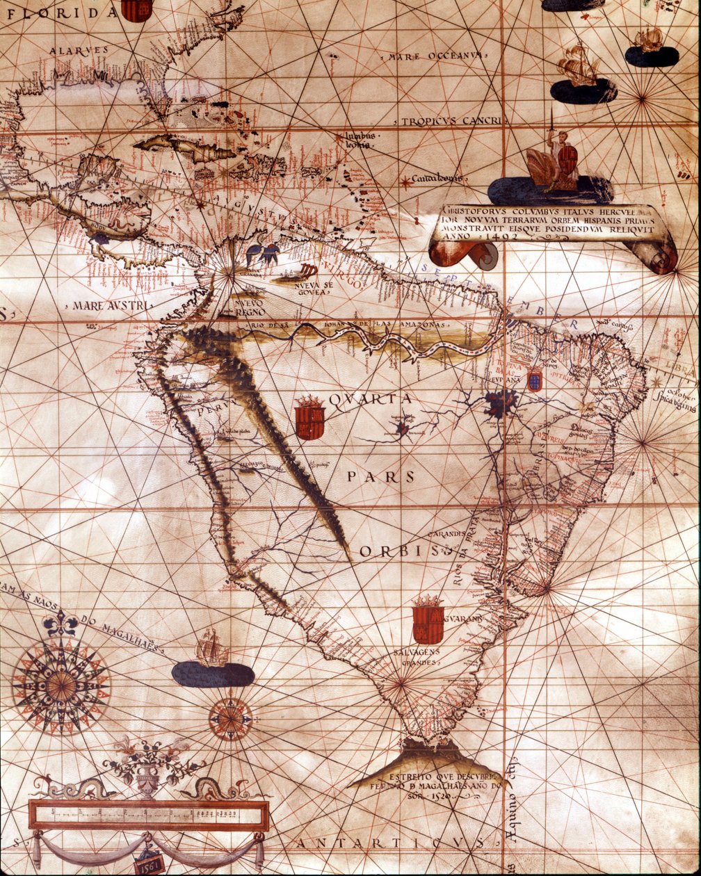 Portulan, der repræsenterer Sydamerika, der tilhører Bartolomeo Velhio. 1561. af Unknown artist