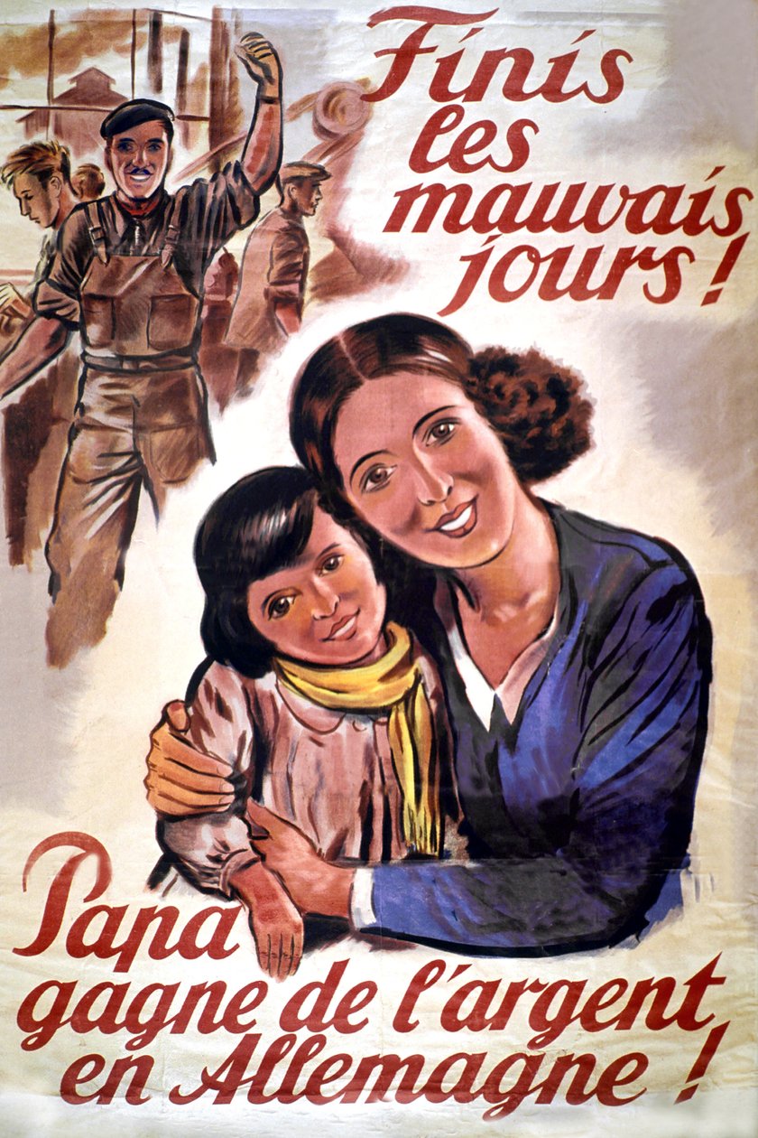 Plakat for STO (tvangsarbejdsorganisation) under den tyske besættelse af Frankrig, ca. 1943 (tryk) af Unknown artist