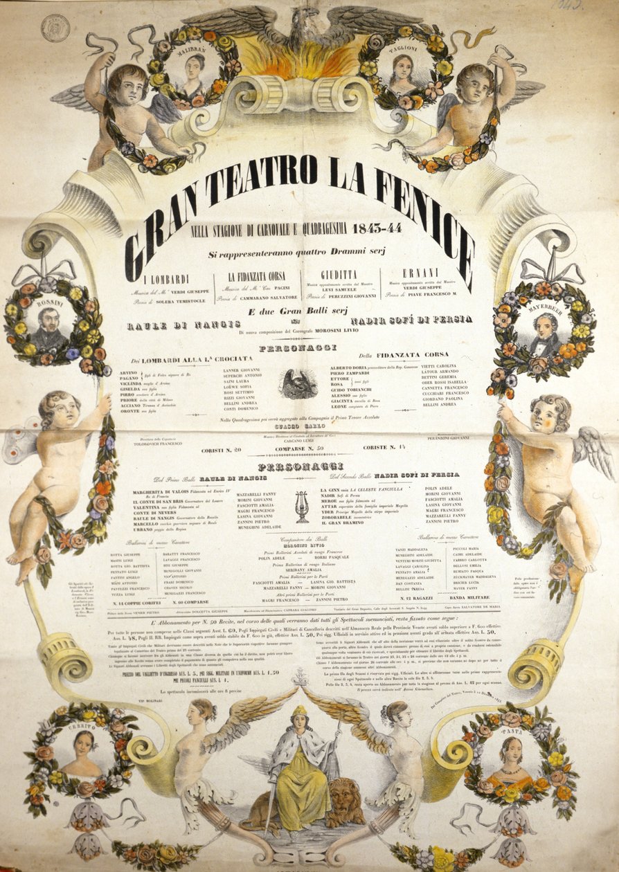 Plakat for opførelsen af operaen "" Aida" af den italienske komponist Giuseppe Verdi (1813-1901) til opførelsen på teatret La Fenice i Venedig i 1843-1844. af Unknown artist