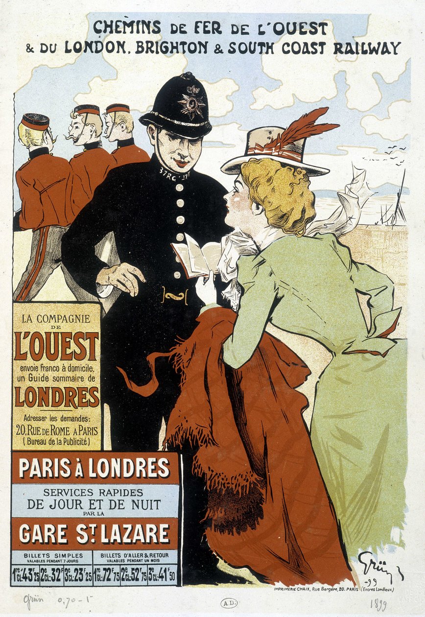 Plakat af Western Railway og Paris-London Railway, af Grun af Unknown artist