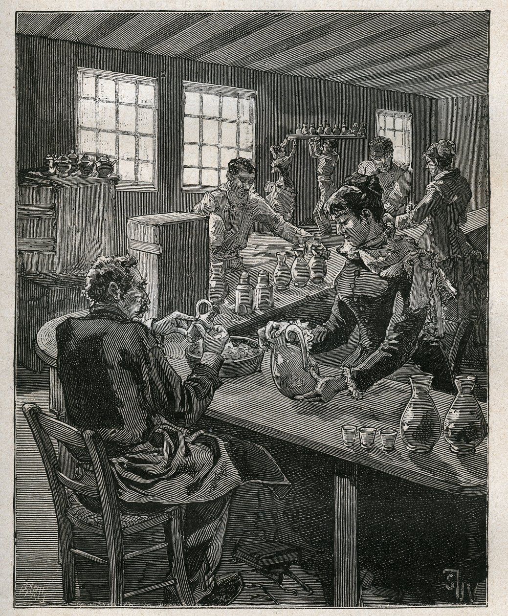Keramik: fyldekeramik. Indgravering fra 1885 i "" Les arts et metiers illustres"" af Adolphe BITARD. af Unknown artist